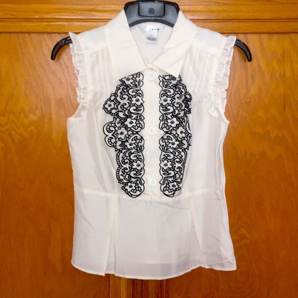 WD-NY silk ruffle and cut out embroidery top
